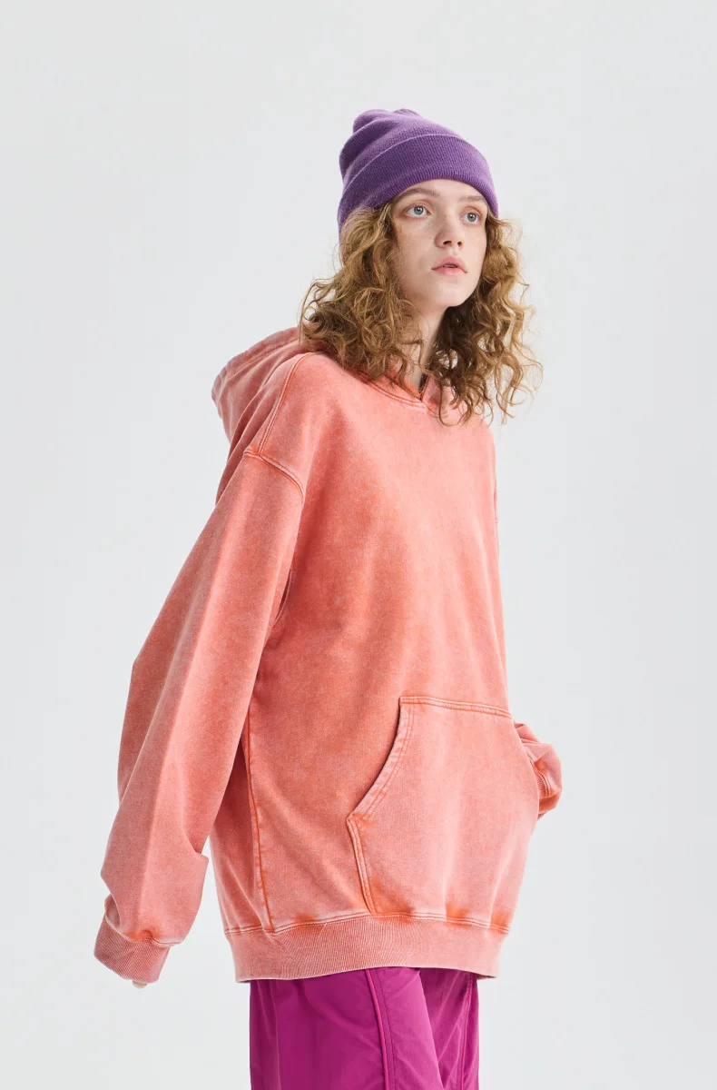 350g Pure Cotton Loose Hooded Sweatshirt | Snowflake Vintage Washed & Wax Dyed | Unisex Autumn/Winter Oversized Top