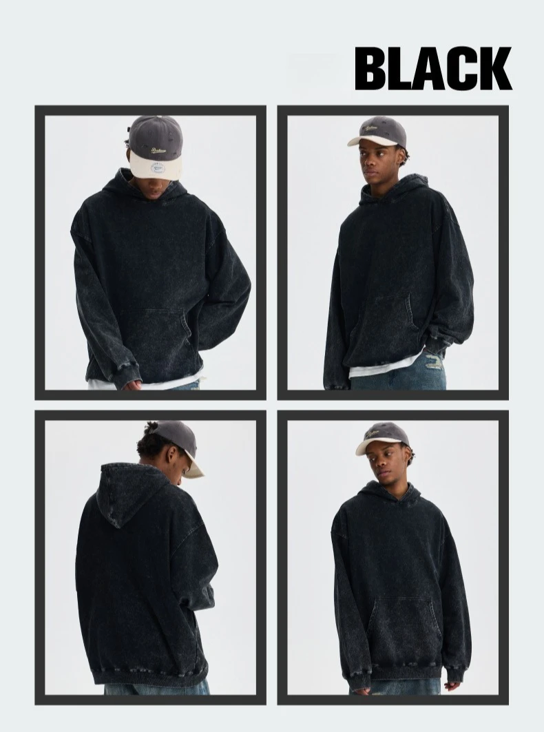 350g Pure Cotton Loose Hooded Sweatshirt | Snowflake Vintage Washed & Wax Dyed | Unisex Autumn/Winter Oversized Top
