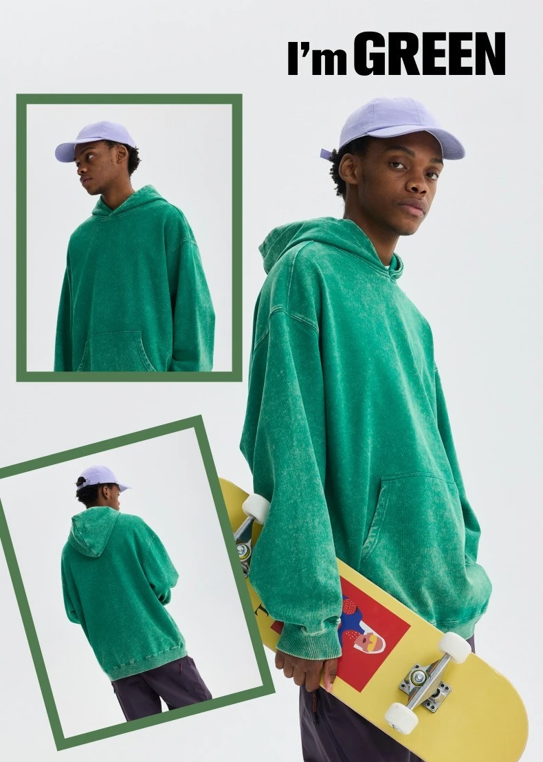 350g Pure Cotton Loose Hooded Sweatshirt | Snowflake Vintage Washed & Wax Dyed | Unisex Autumn/Winter Oversized Top