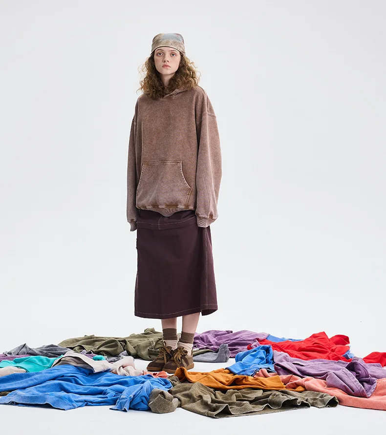 350g Pure Cotton Loose Hooded Sweatshirt | Snowflake Vintage Washed & Wax Dyed | Unisex Autumn/Winter Oversized Top