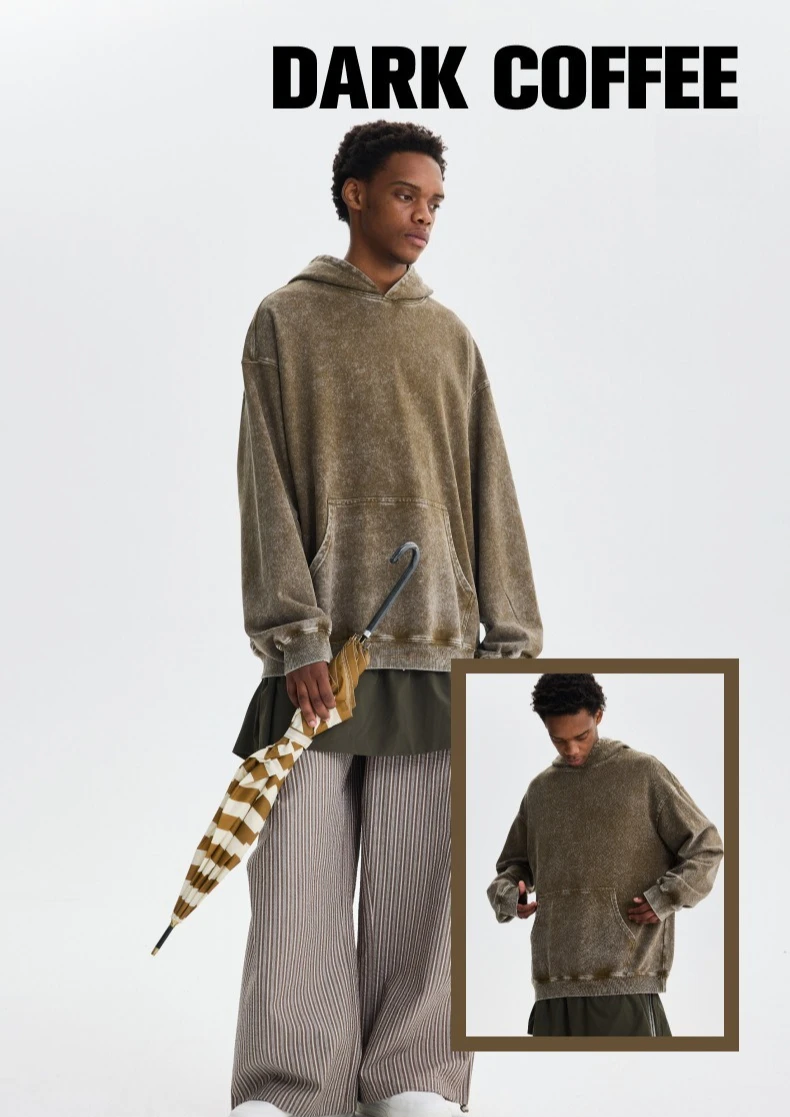350g Pure Cotton Loose Hooded Sweatshirt | Snowflake Vintage Washed & Wax Dyed | Unisex Autumn/Winter Oversized Top