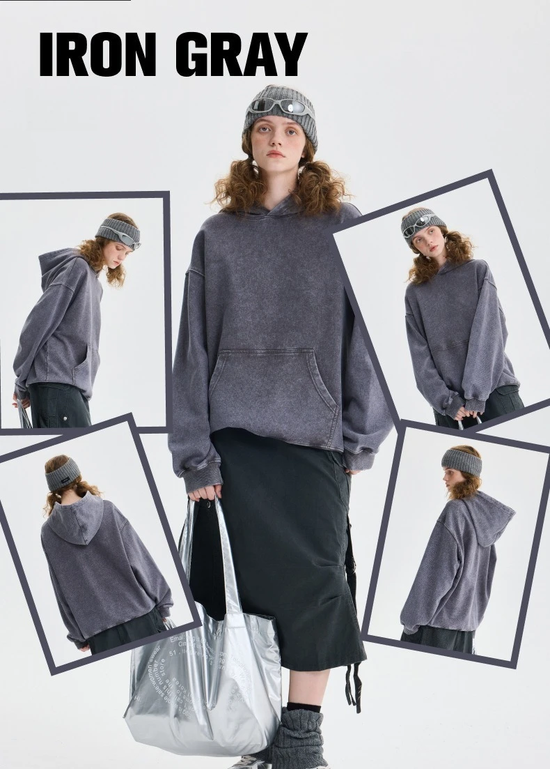 350g Pure Cotton Loose Hooded Sweatshirt | Snowflake Vintage Washed & Wax Dyed | Unisex Autumn/Winter Oversized Top