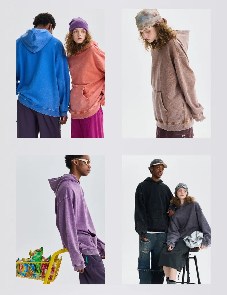 350g Pure Cotton Loose Hooded Sweatshirt | Snowflake Vintage Washed & Wax Dyed | Unisex Autumn/Winter Oversized Top