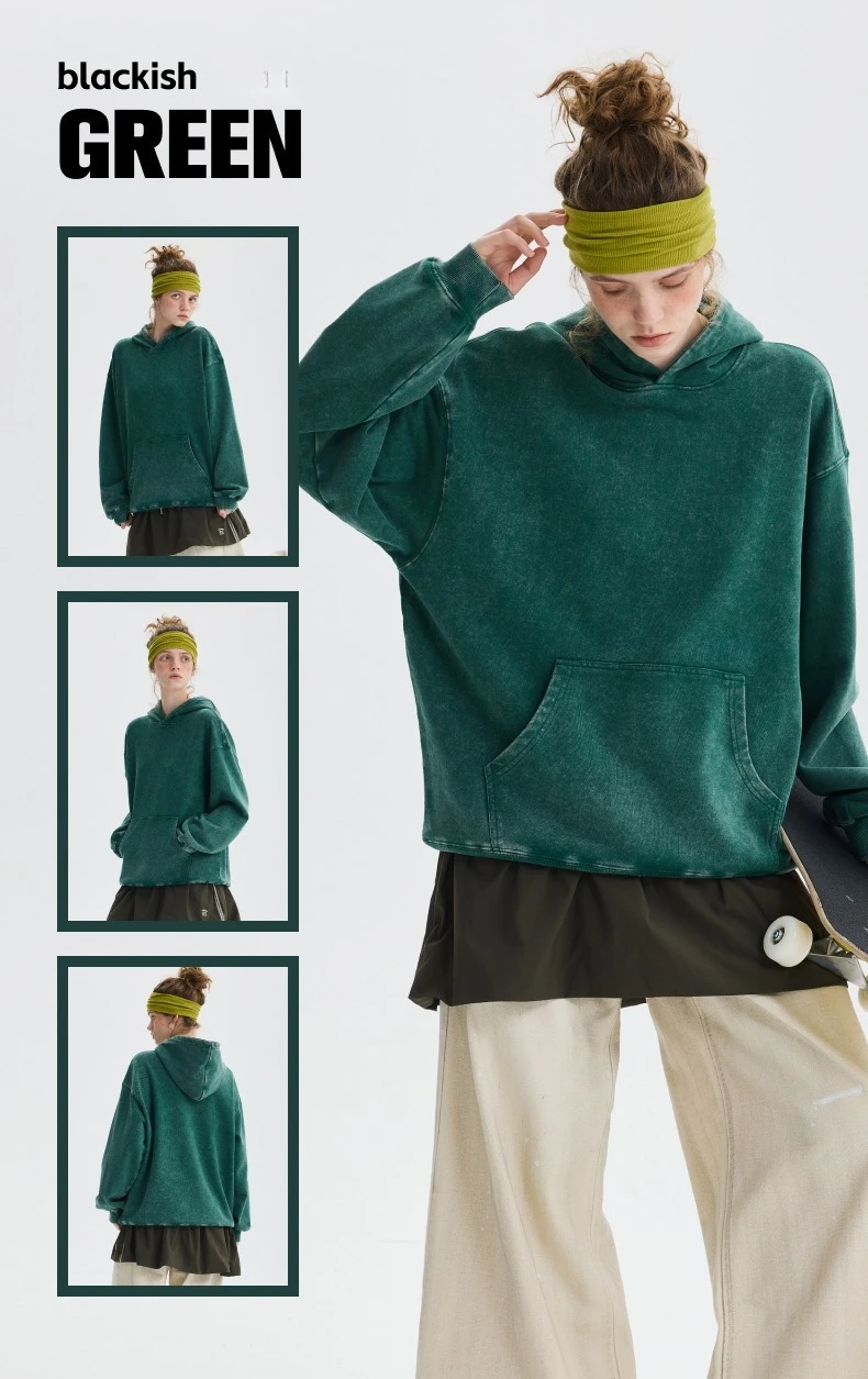 350g Pure Cotton Loose Hooded Sweatshirt | Snowflake Vintage Washed & Wax Dyed | Unisex Autumn/Winter Oversized Top