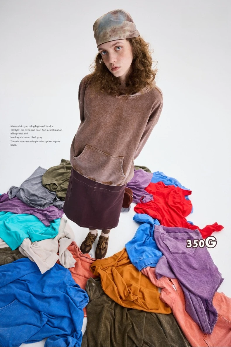 350g Pure Cotton Loose Hooded Sweatshirt | Snowflake Vintage Washed & Wax Dyed | Unisex Autumn/Winter Oversized Top