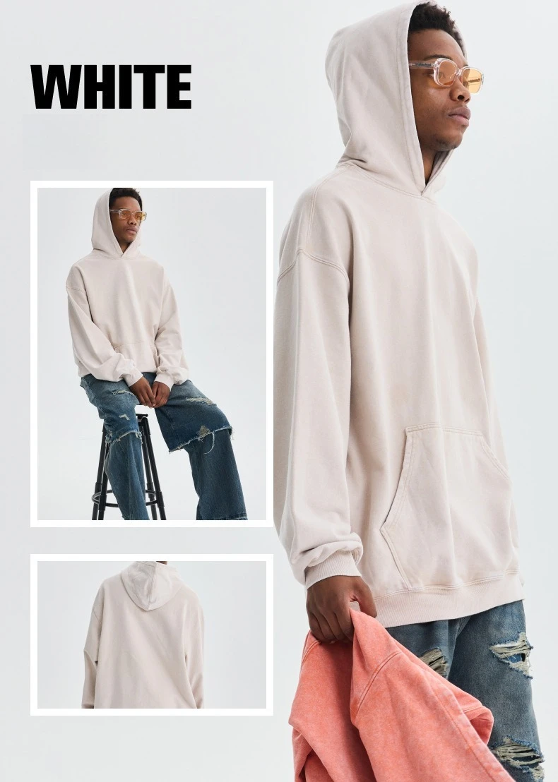 350g Pure Cotton Loose Hooded Sweatshirt | Snowflake Vintage Washed & Wax Dyed | Unisex Autumn/Winter Oversized Top