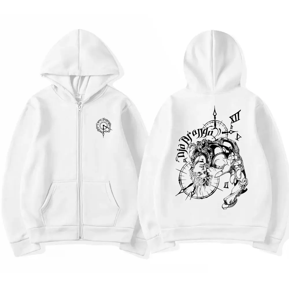 Anime JoJo's Bizarre Adventure Zipper Hoodie Drop Dio Over Heaven Print Zip Up Jacket Men Women Casual Vintage Zip Up Sweatshirt