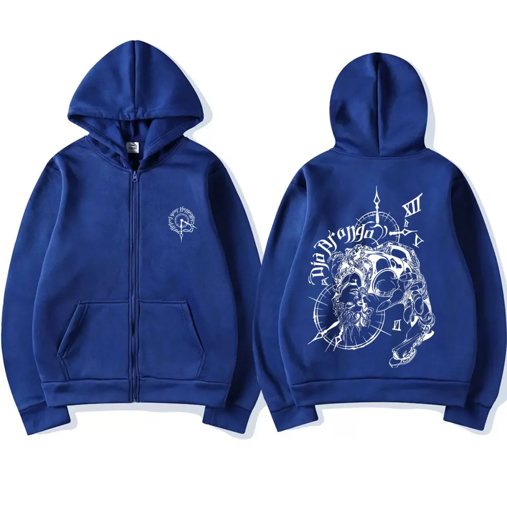 Anime JoJo's Bizarre Adventure Zipper Hoodie Drop Dio Over Heaven Print Zip Up Jacket Men Women Casual Vintage Zip Up Sweatshirt