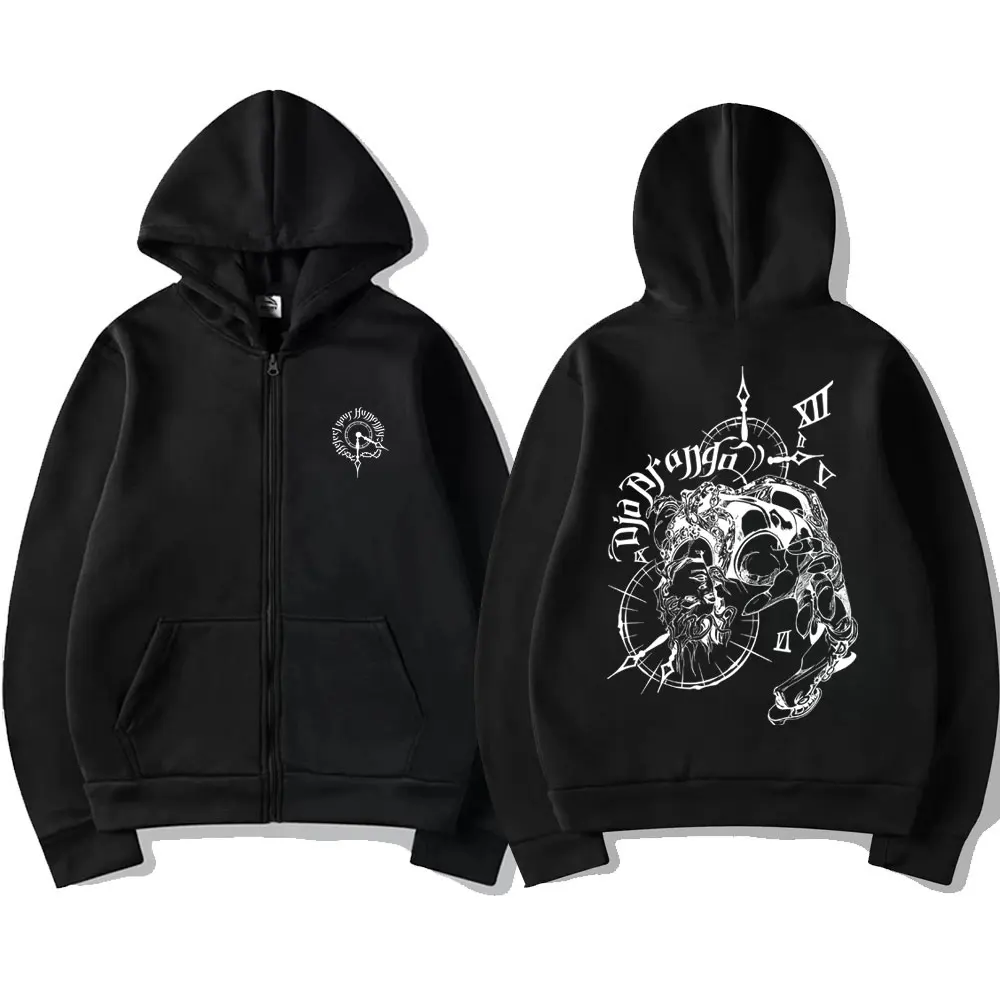 Anime JoJo's Bizarre Adventure Zipper Hoodie Drop Dio Over Heaven Print Zip Up Jacket Men Women Casual Vintage Zip Up Sweatshirt