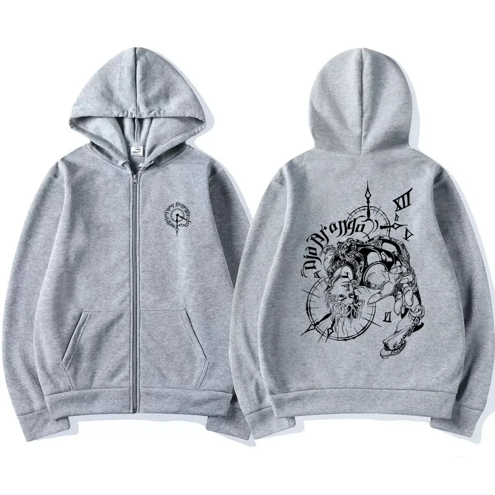 Anime JoJo's Bizarre Adventure Zipper Hoodie Drop Dio Over Heaven Print Zip Up Jacket Men Women Casual Vintage Zip Up Sweatshirt