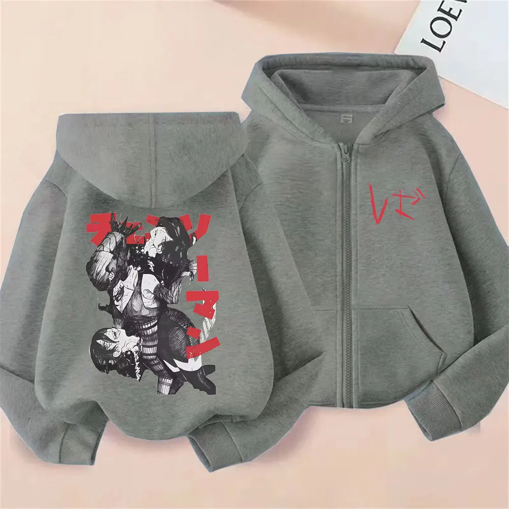 Anime Chainsaw Man Reze Graphic Zipper Hoodie Men Women Fashion Casual Oversized Zip Up Jacket Men's Retro Hoodies Streetwear