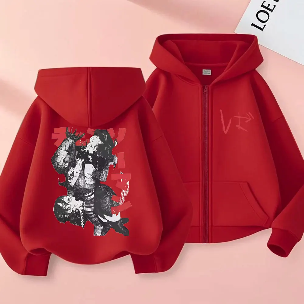 Anime Chainsaw Man Reze Graphic Zipper Hoodie Men Women Fashion Casual Oversized Zip Up Jacket Men's Retro Hoodies Streetwear