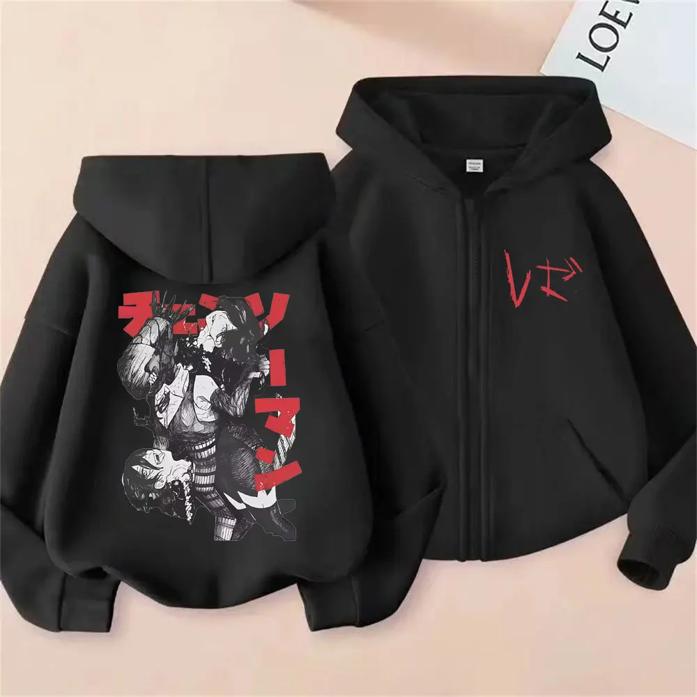 Anime Chainsaw Man Reze Graphic Zipper Hoodie Men Women Fashion Casual Oversized Zip Up Jacket Men's Retro Hoodies Streetwear