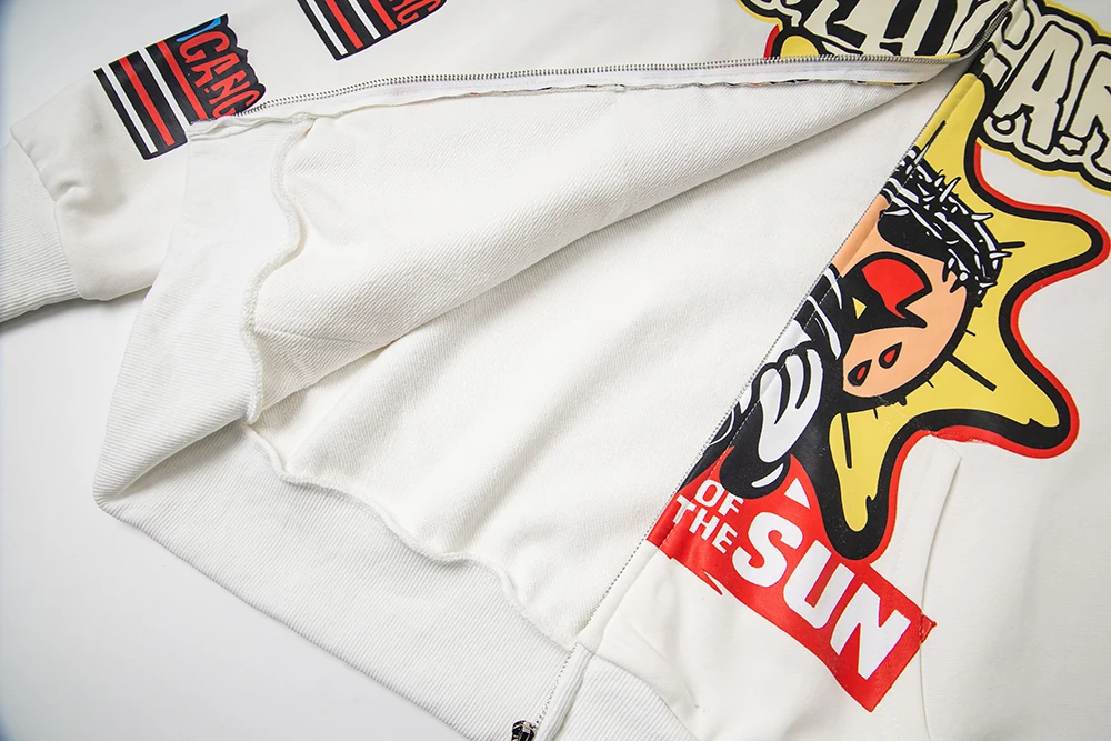 High Street Graffiti Letter Print Terry Zipper Hooded Hoodies for Men and Women Cardigan Hip Hop Loose Cotton Sweatshirts Jacket