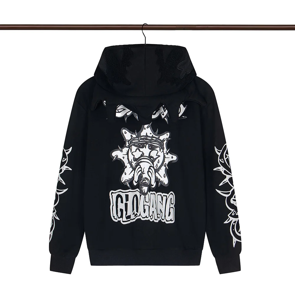 High Street Graffiti Letter Print Terry Zipper Hooded Hoodies for Men and Women Cardigan Hip Hop Loose Cotton Sweatshirts Jacket