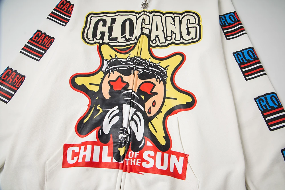 High Street Graffiti Letter Print Terry Zipper Hooded Hoodies for Men and Women Cardigan Hip Hop Loose Cotton Sweatshirts Jacket