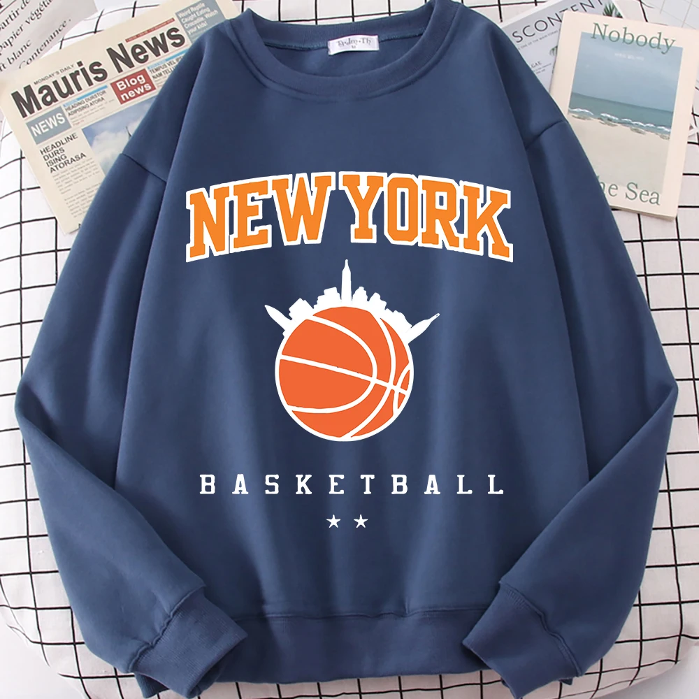 New York Basketball Game Sweatshirt For Men Autumn Loose Casualwear Hipster Soft Pullover Unisex Fashion Hip Hop Clothing
