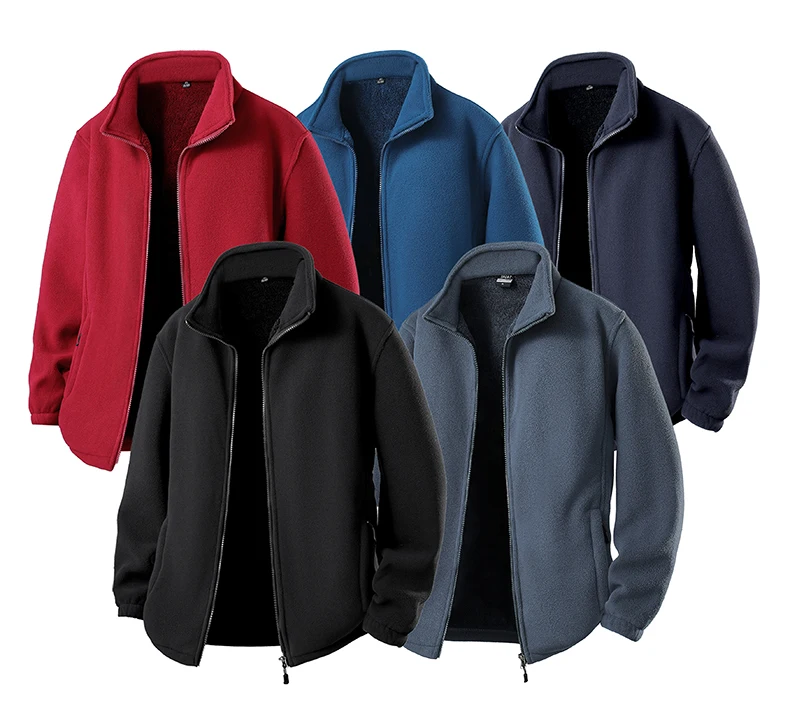 Men's Fleece Autumn and Winter Style Sweatshirts Men Thick Fleece Windproof Stand Up Collar Cardigan Sweatshirts Zipper Jackets