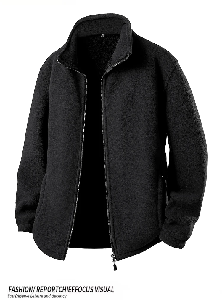 Men's Fleece Autumn and Winter Style Sweatshirts Men Thick Fleece Windproof Stand Up Collar Cardigan Sweatshirts Zipper Jackets