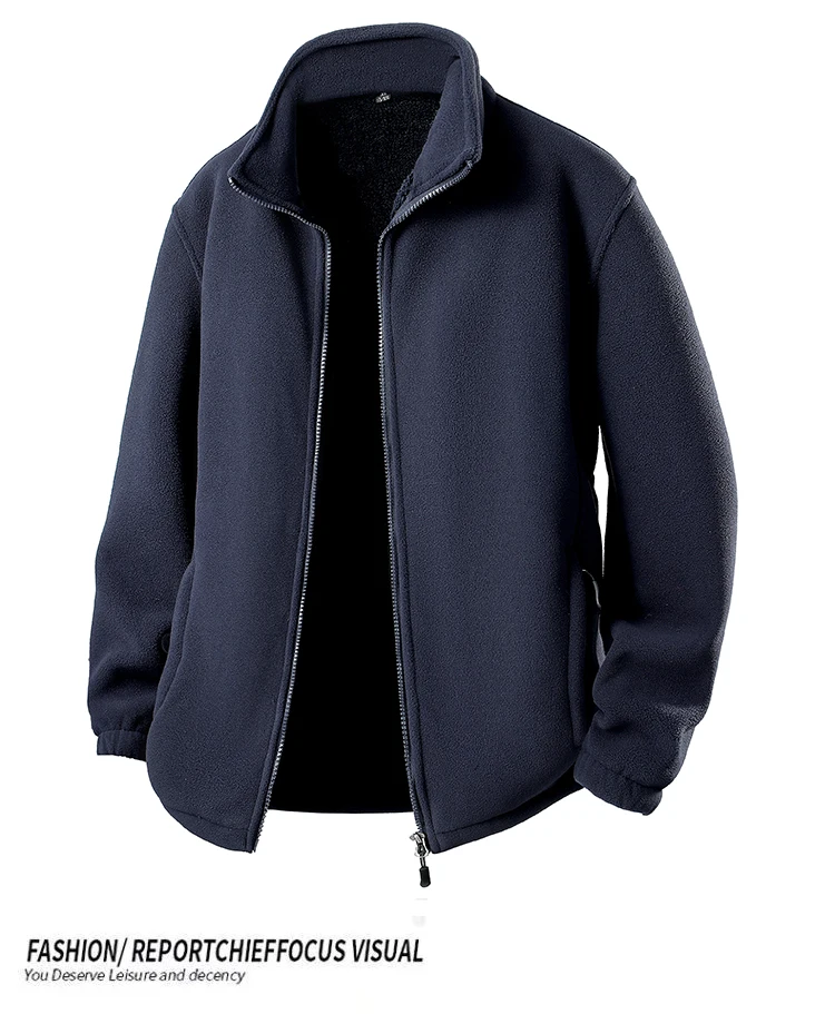Men's Fleece Autumn and Winter Style Sweatshirts Men Thick Fleece Windproof Stand Up Collar Cardigan Sweatshirts Zipper Jackets