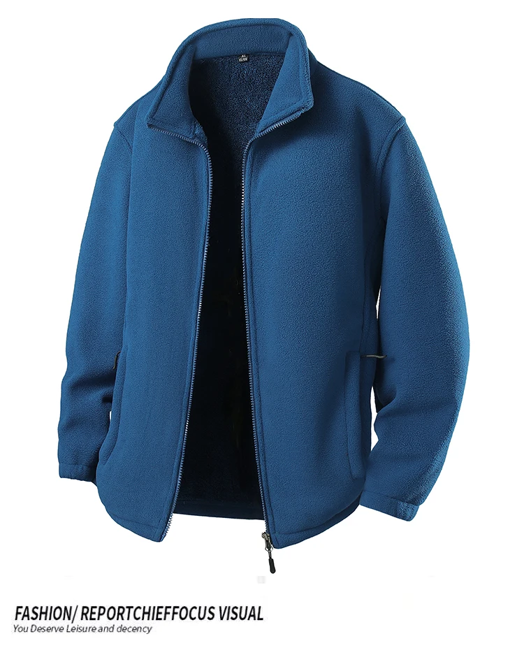 Men's Fleece Autumn and Winter Style Sweatshirts Men Thick Fleece Windproof Stand Up Collar Cardigan Sweatshirts Zipper Jackets