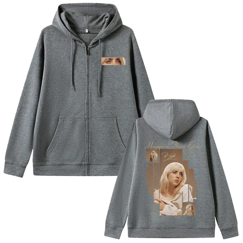 Hot Happier Than Ever 2025 Zipper Hoodie Men Women Fashion Pop Music Zip Up Hoodies Male Vintage Hip Hop Oversized Jacket Coat