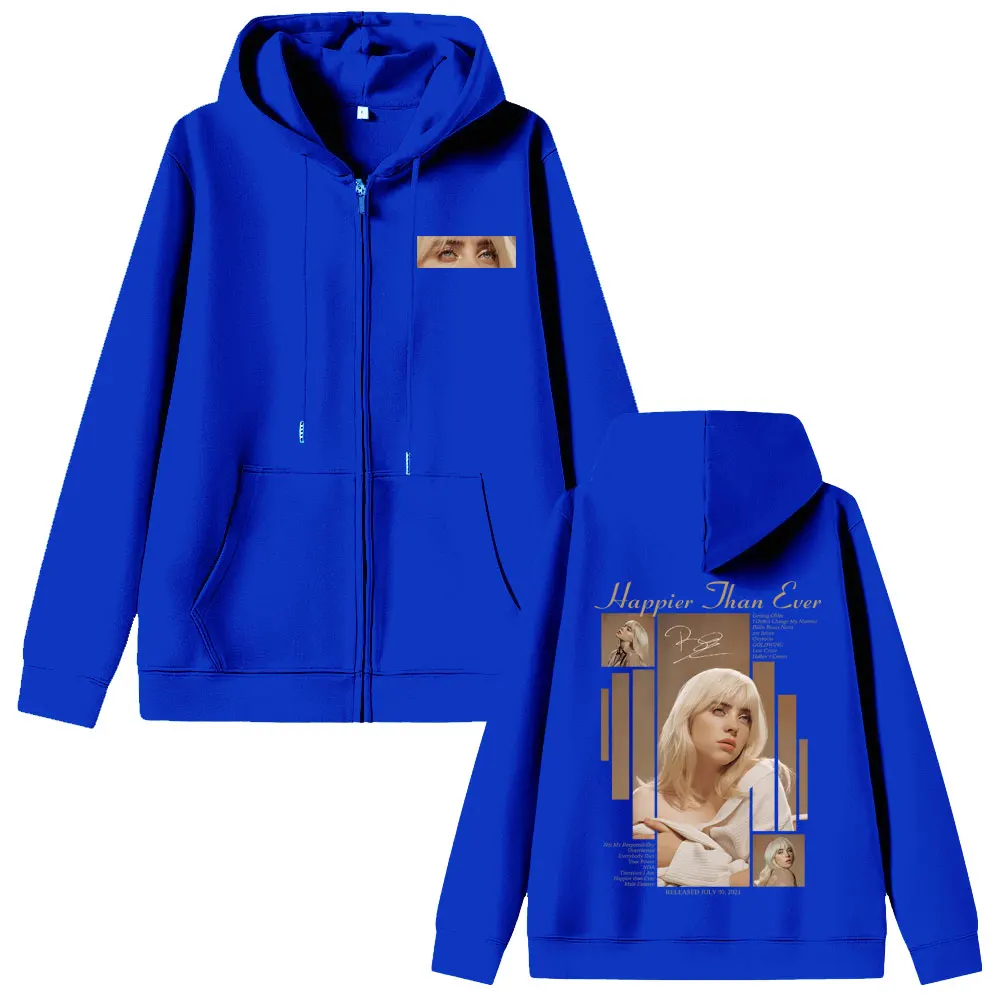 Hot Happier Than Ever 2025 Zipper Hoodie Men Women Fashion Pop Music Zip Up Hoodies Male Vintage Hip Hop Oversized Jacket Coat