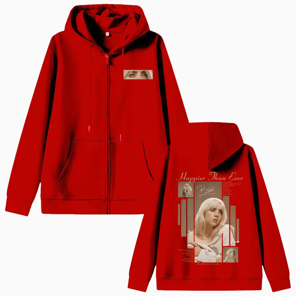 Hot Happier Than Ever 2025 Zipper Hoodie Men Women Fashion Pop Music Zip Up Hoodies Male Vintage Hip Hop Oversized Jacket Coat