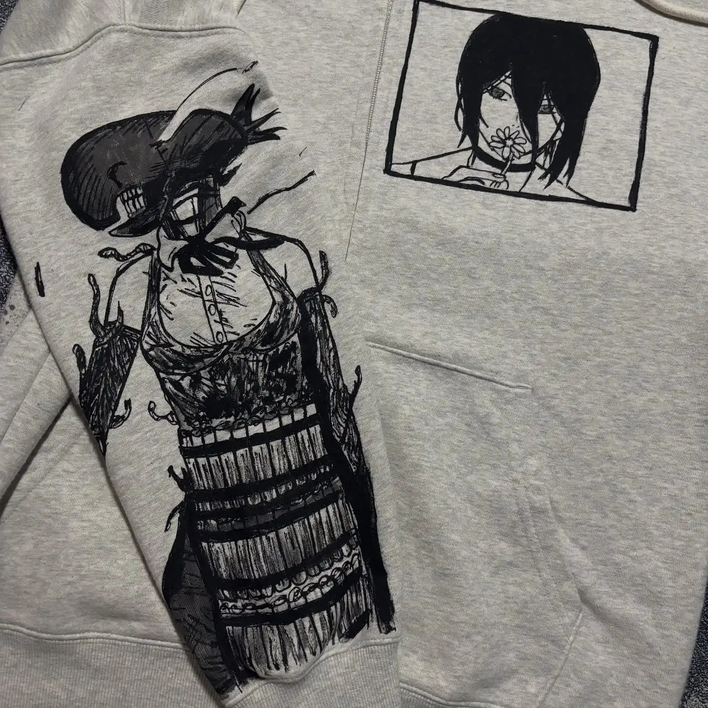 DENJIxREZE hoodies grey y2k chainsawman pullover streetwear top harajuku oversized sweatshirt zipper hoodie women men clothes