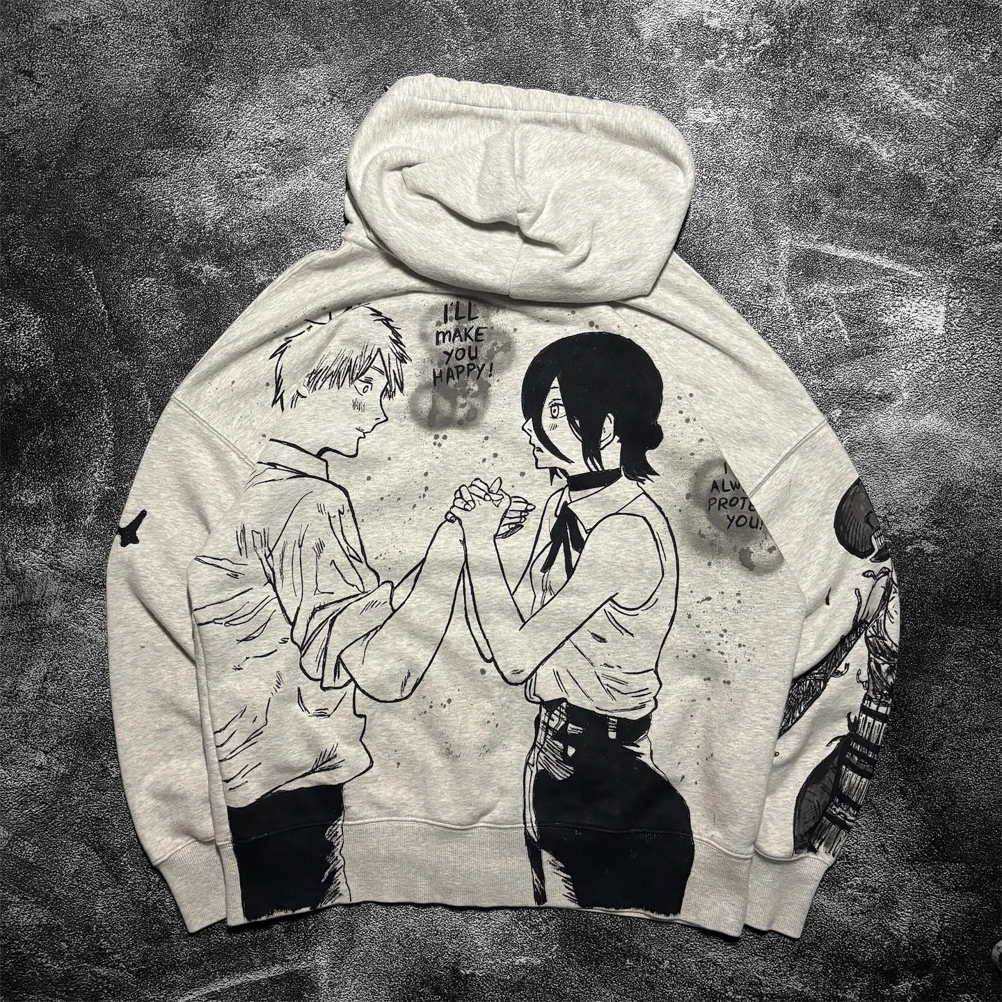 DENJIxREZE hoodies grey y2k chainsawman pullover streetwear top harajuku oversized sweatshirt zipper hoodie women men clothes