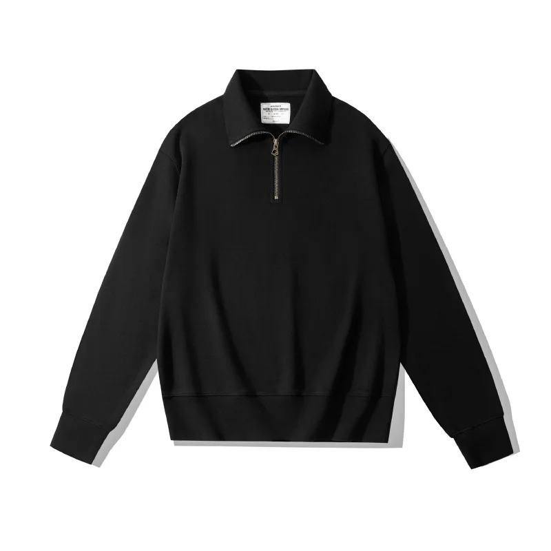 Ok4501 Men'S Sweatshirts Spring Autumn Simple Fashion Zipper Lapel Solid Color Good Quality Heavyweight 450g Male Pullovers Tops