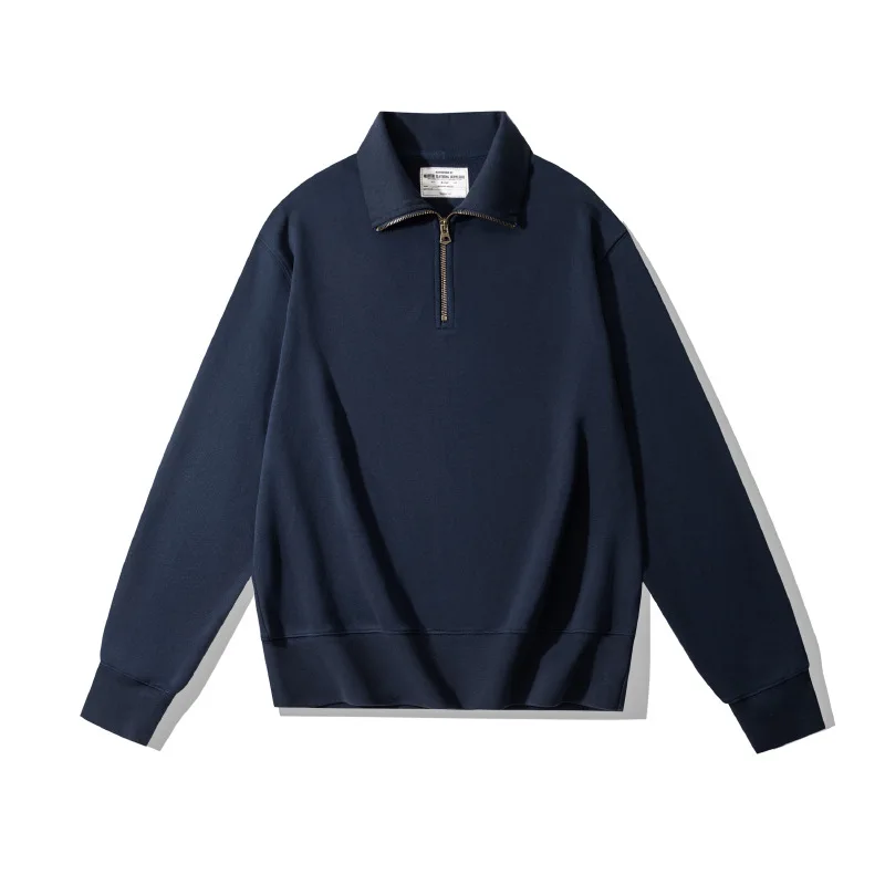 Ok4501 Men'S Sweatshirts Spring Autumn Simple Fashion Zipper Lapel Solid Color Good Quality Heavyweight 450g Male Pullovers Tops