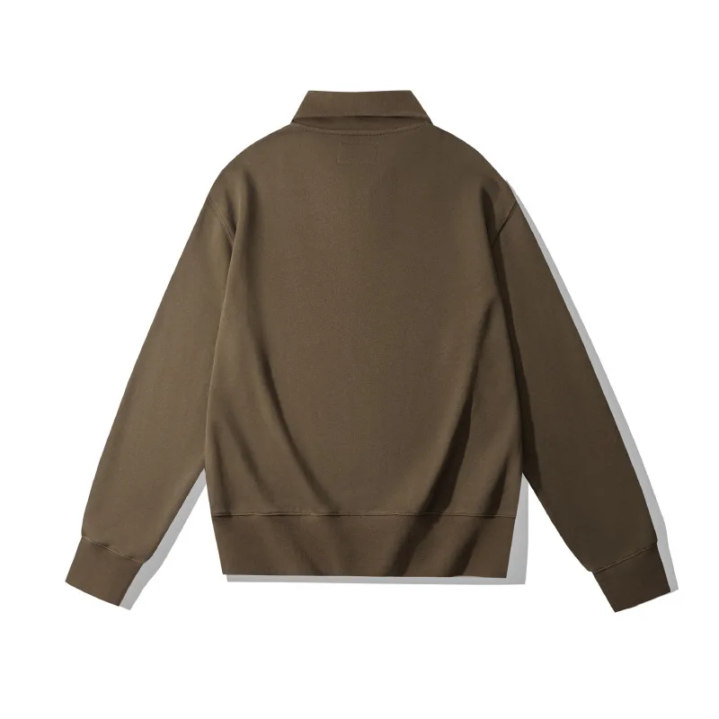 Ok4501 Men'S Sweatshirts Spring Autumn Simple Fashion Zipper Lapel Solid Color Good Quality Heavyweight 450g Male Pullovers Tops
