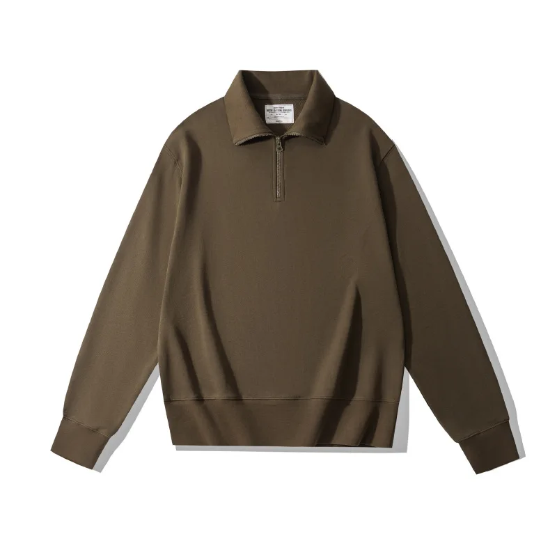 Ok4501 Men'S Sweatshirts Spring Autumn Simple Fashion Zipper Lapel Solid Color Good Quality Heavyweight 450g Male Pullovers Tops
