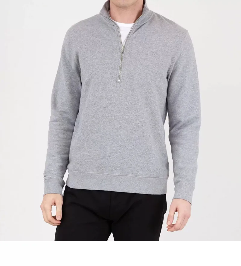 Ok4501 Men'S Sweatshirts Spring Autumn Simple Fashion Zipper Lapel Solid Color Good Quality Heavyweight 450g Male Pullovers Tops