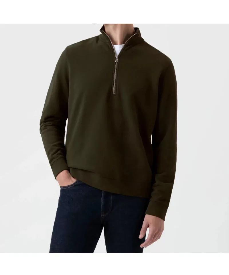 Ok4501 Men'S Sweatshirts Spring Autumn Simple Fashion Zipper Lapel Solid Color Good Quality Heavyweight 450g Male Pullovers Tops