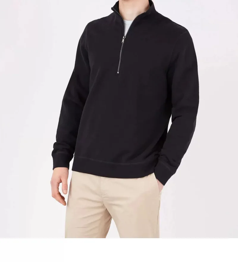 Ok4501 Men'S Sweatshirts Spring Autumn Simple Fashion Zipper Lapel Solid Color Good Quality Heavyweight 450g Male Pullovers Tops