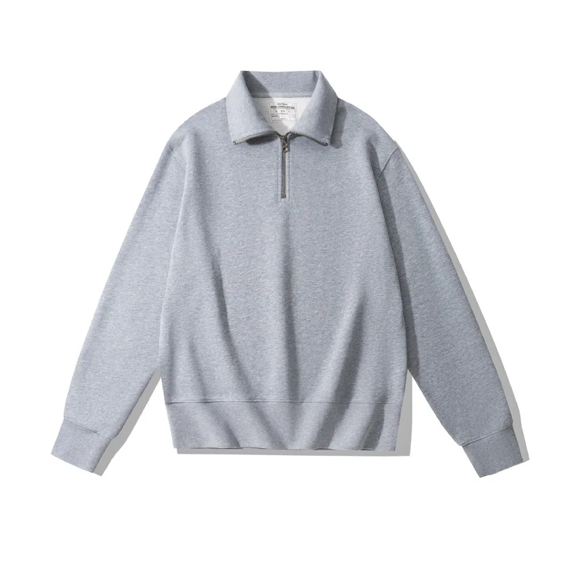 Ok4501 Men'S Sweatshirts Spring Autumn Simple Fashion Zipper Lapel Solid Color Good Quality Heavyweight 450g Male Pullovers Tops