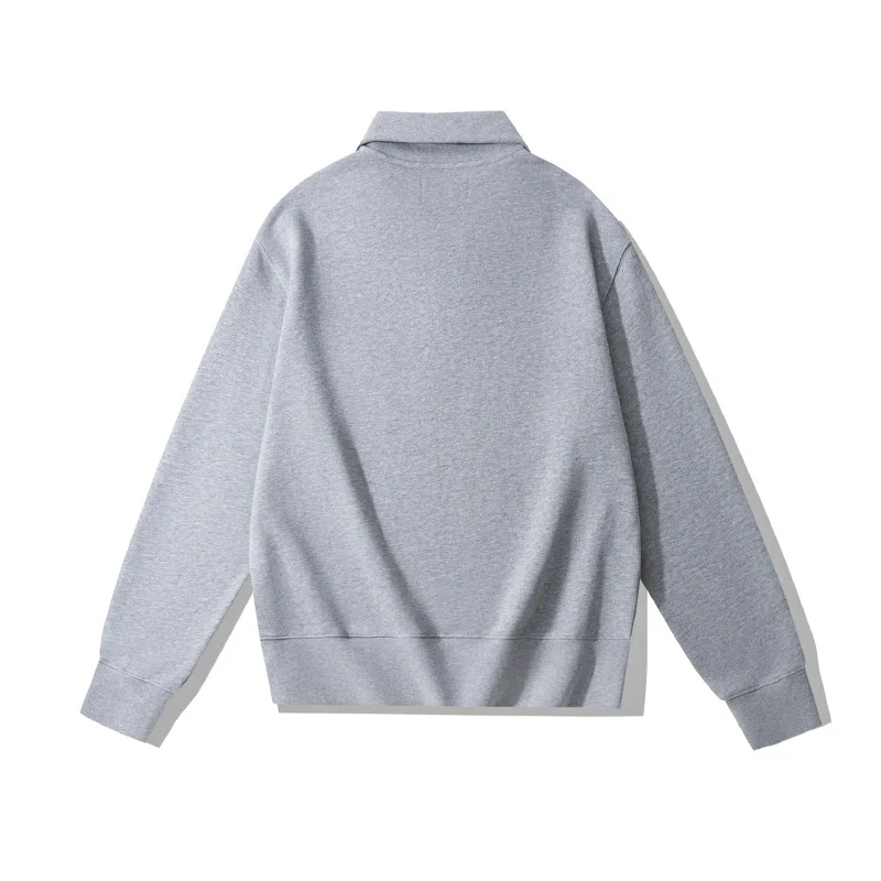 Ok4501 Men'S Sweatshirts Spring Autumn Simple Fashion Zipper Lapel Solid Color Good Quality Heavyweight 450g Male Pullovers Tops