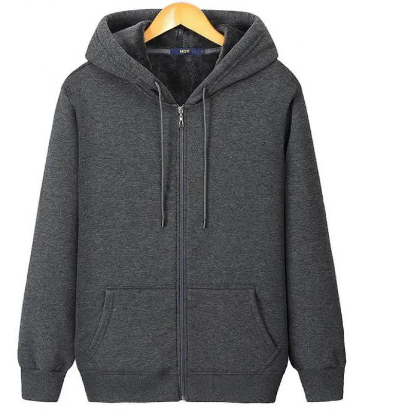 2026 New Autumn Winter Jacket Men Hoodie Velvet Thick Pure Cotton Solid Color Warm And Soft Ladies Zipper Coat Casual Sweatshirt