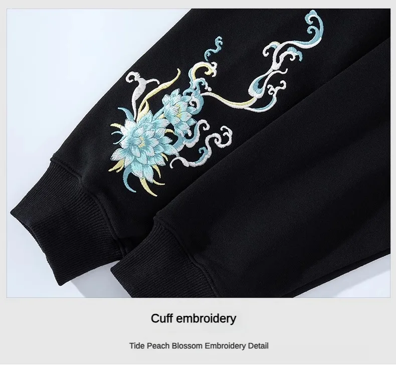 Vintage Hoodies Men Dragon Embroidery Hoodies Women Hip Hop Hooded Sweatshirt Chinese Streetwear Hoody Cotton Fleece Pullover