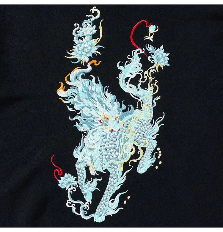 Vintage Hoodies Men Dragon Embroidery Hoodies Women Hip Hop Hooded Sweatshirt Chinese Streetwear Hoody Cotton Fleece Pullover