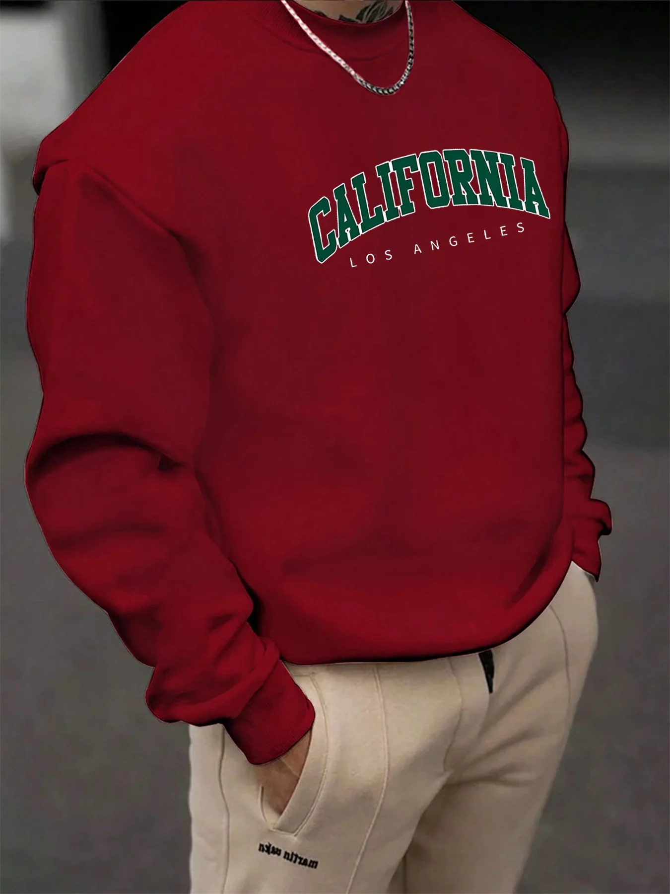Men's Autumn and Winter Fashionable Casual Loose California Los Angeles Letter Printed Long Sleeved Round Neck Sweatshirt