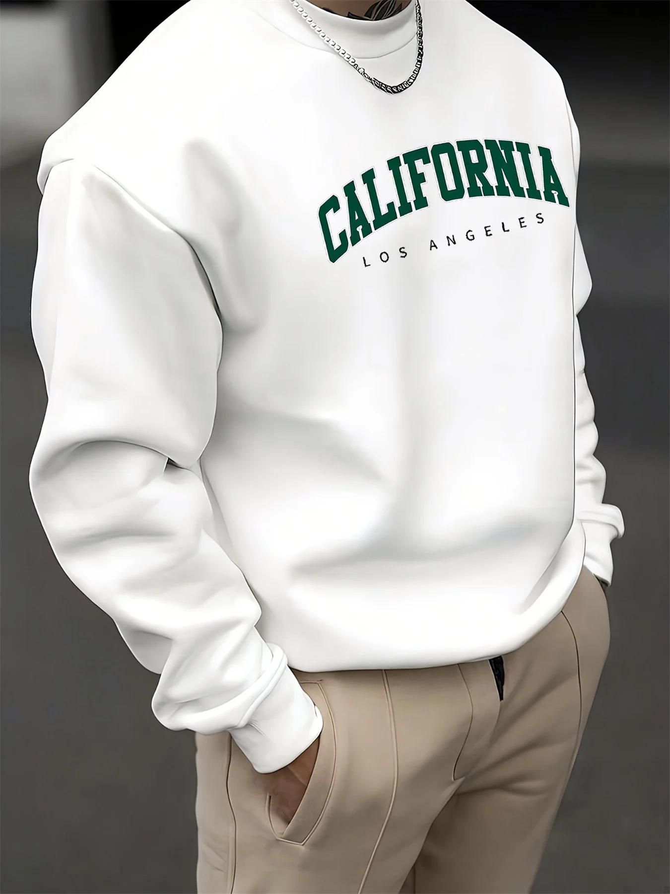 Men's Autumn and Winter Fashionable Casual Loose California Los Angeles Letter Printed Long Sleeved Round Neck Sweatshirt