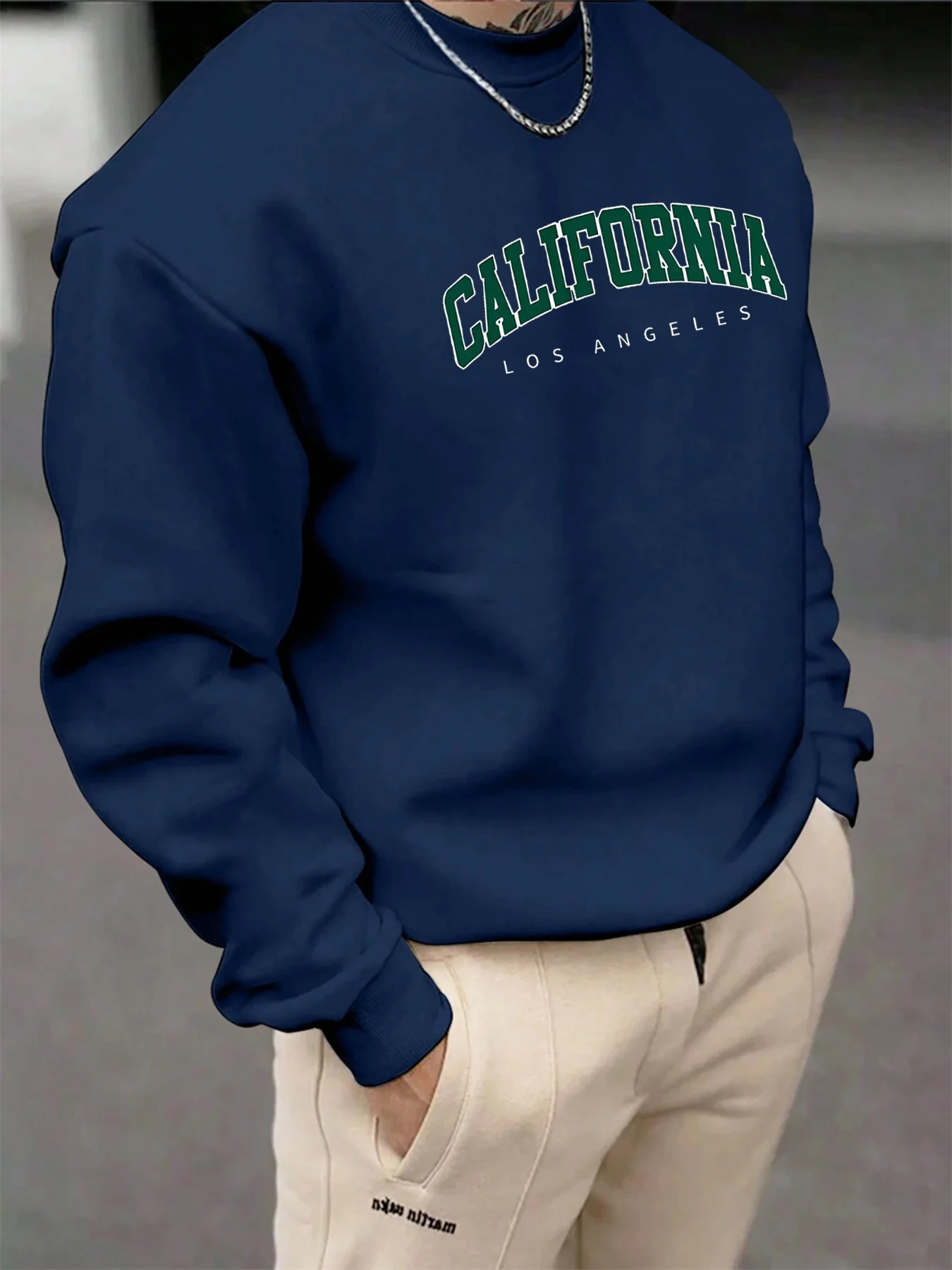 Men's Autumn and Winter Fashionable Casual Loose California Los Angeles Letter Printed Long Sleeved Round Neck Sweatshirt