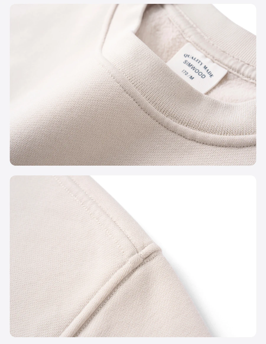 SIMWOOD 2026 Autumn Winter New 380gsm Warm Fleece Lining Fabric Washed Vintage Sweatshirts Men Retro Badge Print Pullovers