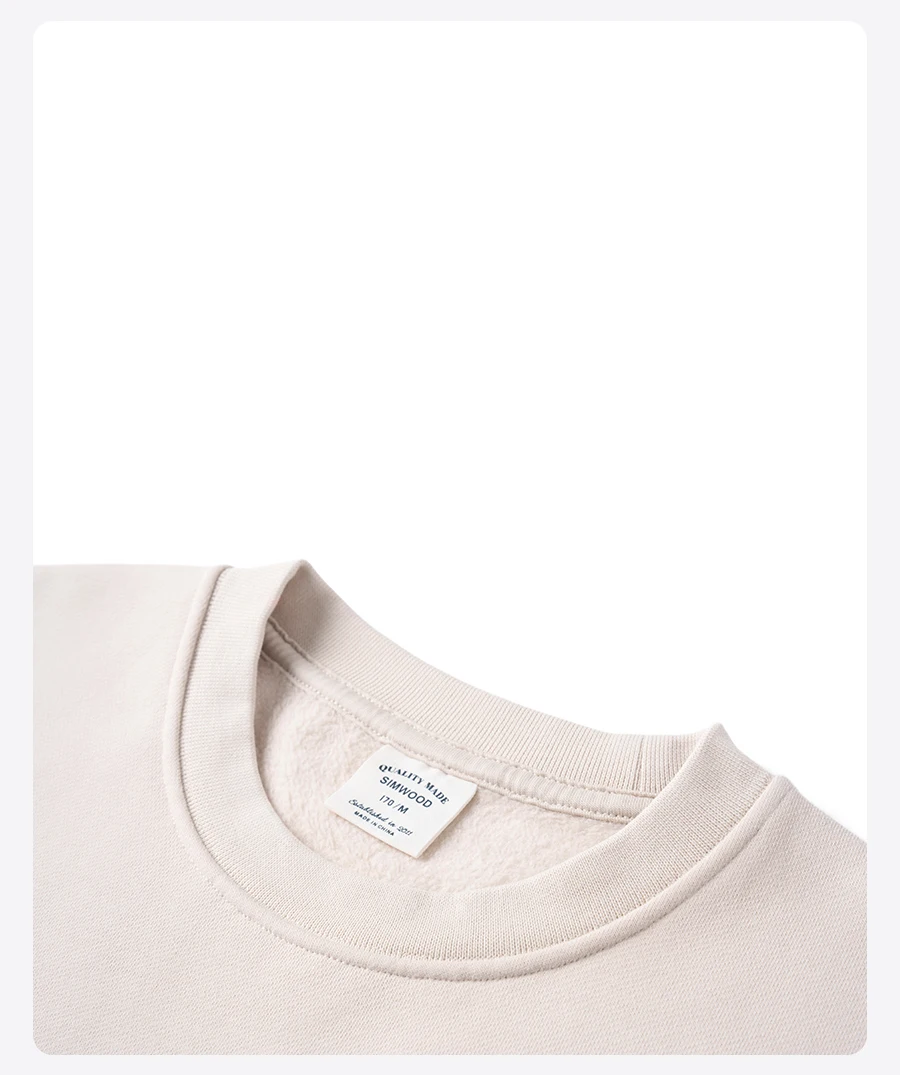 SIMWOOD 2026 Autumn Winter New 380gsm Warm Fleece Lining Fabric Washed Vintage Sweatshirts Men Retro Badge Print Pullovers
