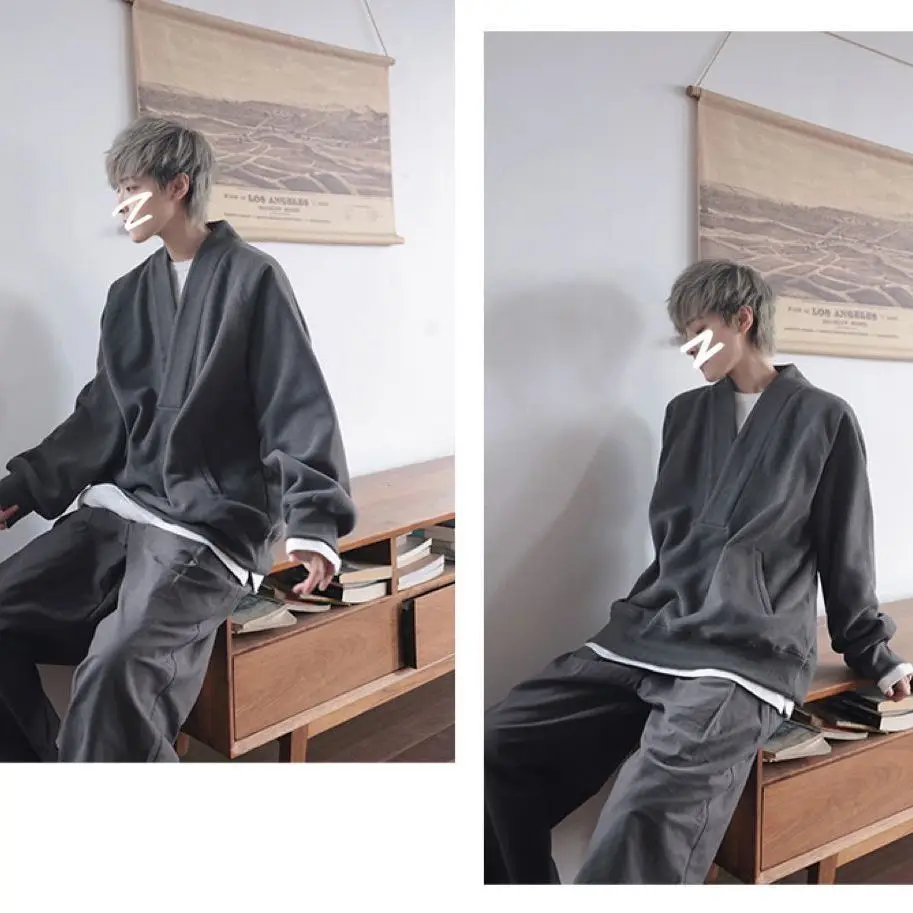 2023 New Spring and Autumn Fashion Simple Trendy Men's V-Neck Loose Casual Small Puppy Handsome Lazy Men's Oversize Sweater