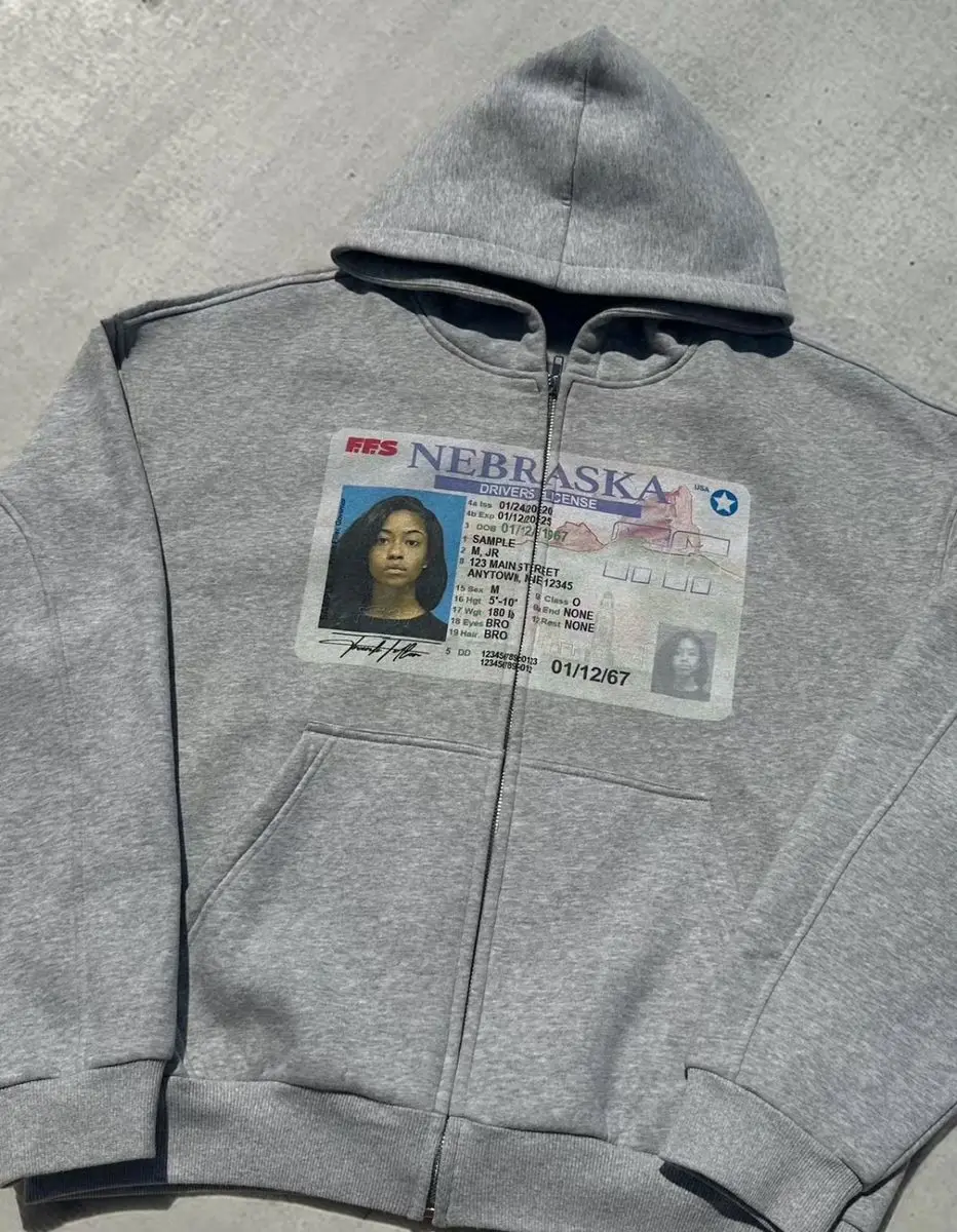 Y2K retro grey zip hoodies women card printed cardigan long sleeves personalized patterns new york street style street hooded