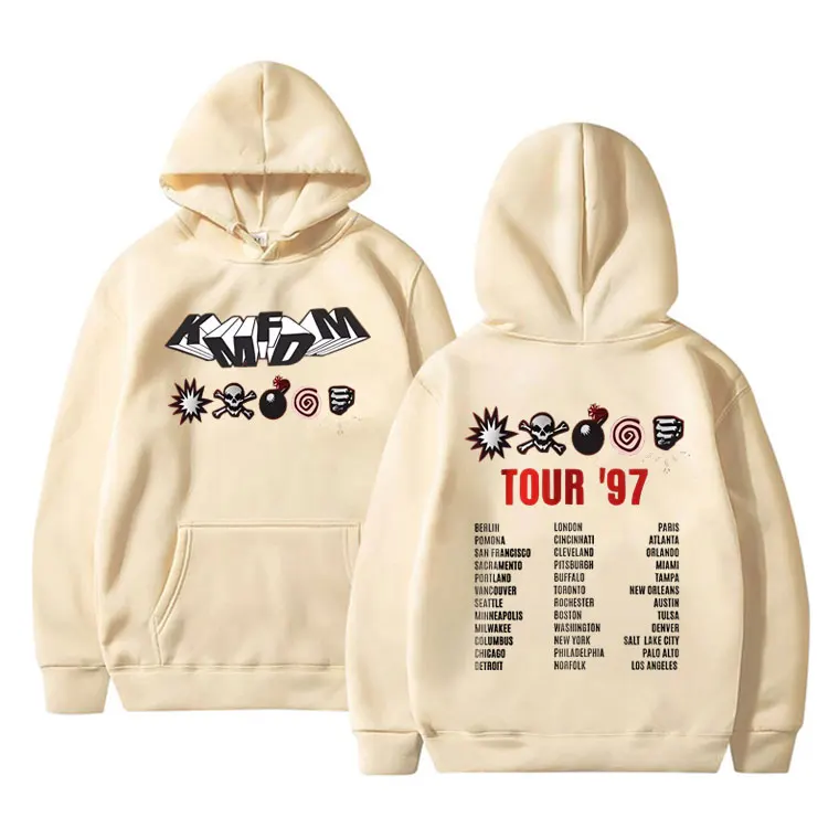 Rock Band Kmfdm Tour 97 Graphic Hoodie Men Women's Vintage Gothic Punk Pullover Hoodies Unsiex Casual Fleece Cotton Sweatshirt